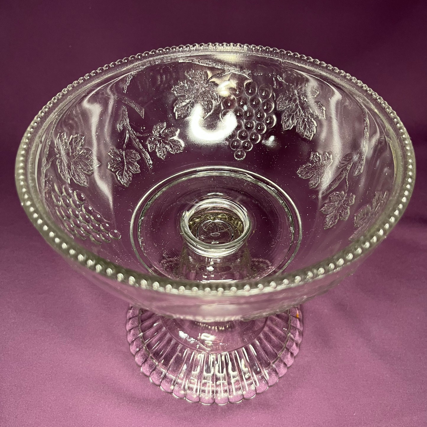 Antique Federal Glass tall comport, Grape with Vine pattern, early 1900s