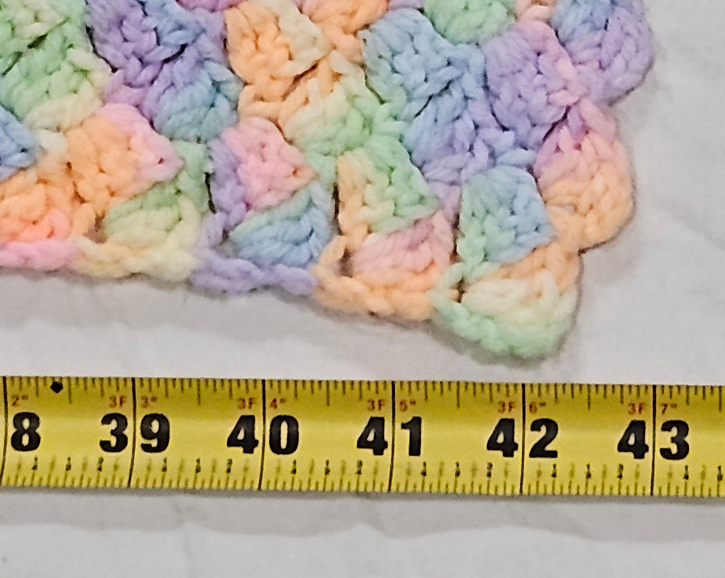 54" x 43" pastel crocheted blanket