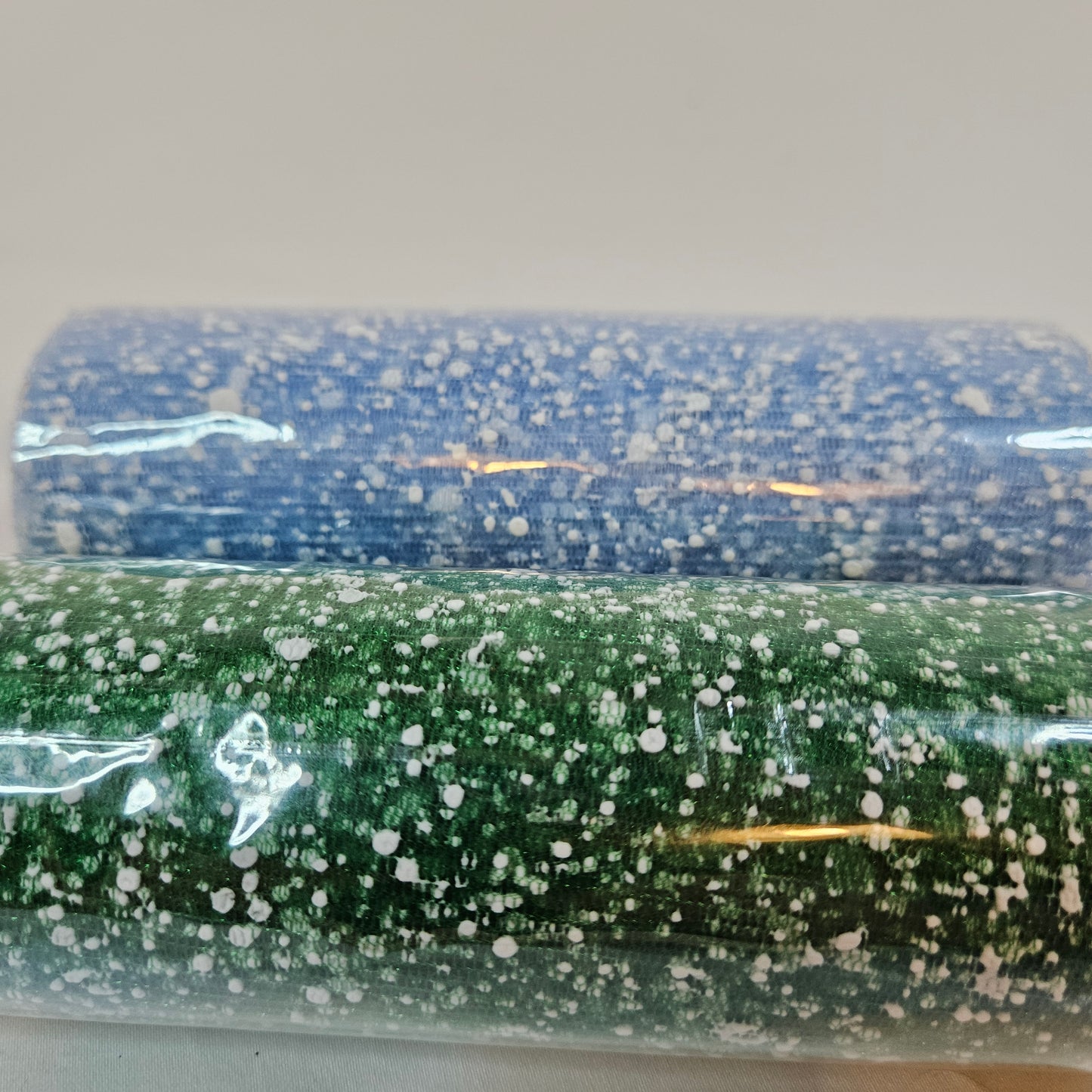 Crafter's Square Mesh ribbon, 2 rolls, 6 in by 3 yard, Light Blue and Green with white splatter