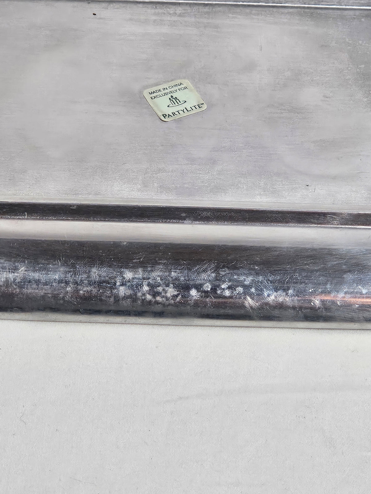 Vintage PartyLite Polished Aluminum Pillar Candle Holder Oval Tray