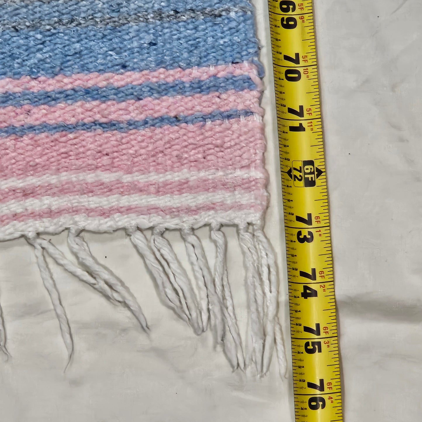 Pink and blue pastel heavy woven Mexican blanket 70" x 52"