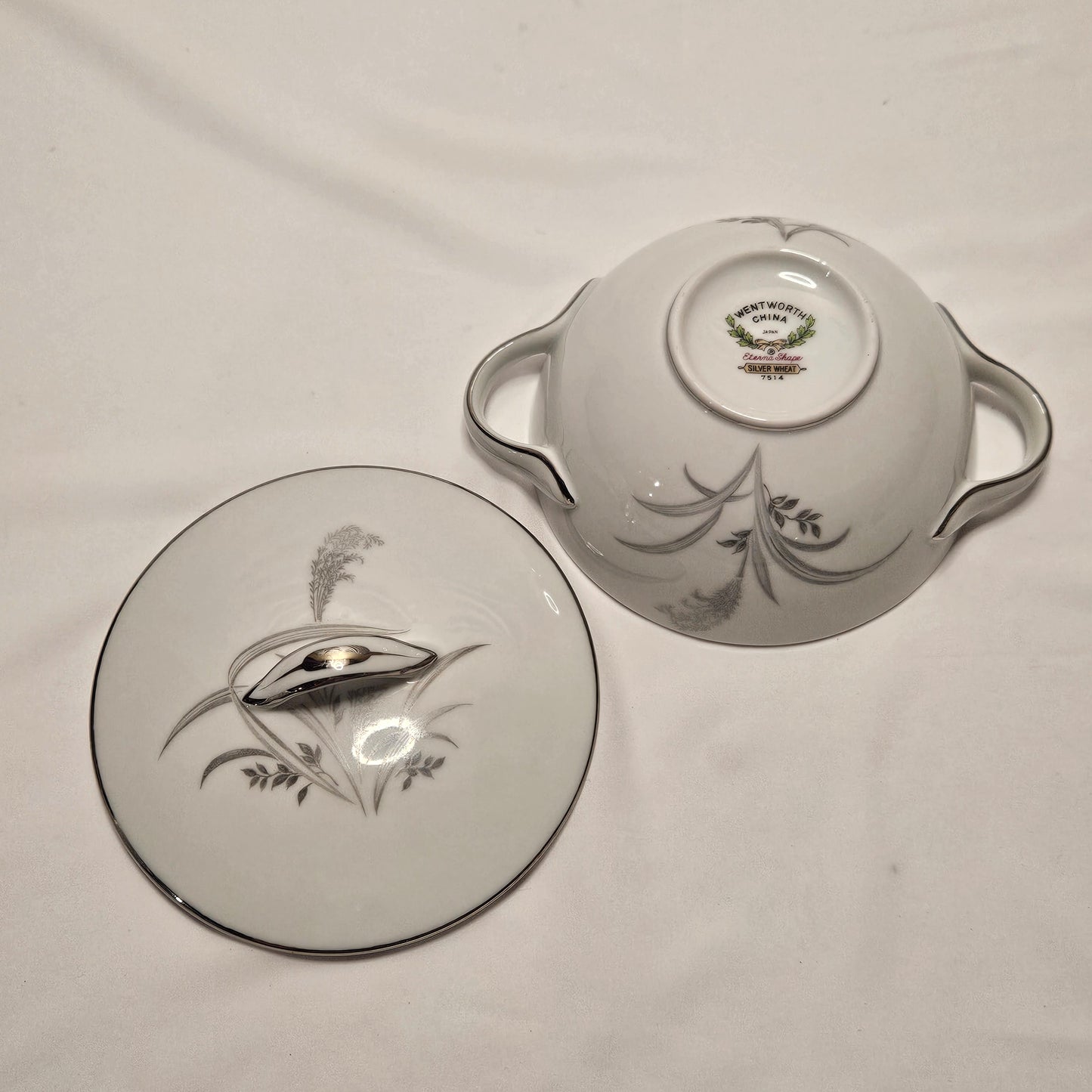 Wentworth China Silver Wheat sugar bowl and cream pitcher set