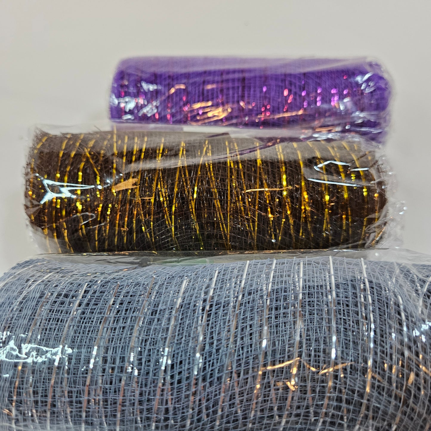 Crafter's Square Decorative Mesh 6 inch ribbon with metallic stripes, lot of 3
