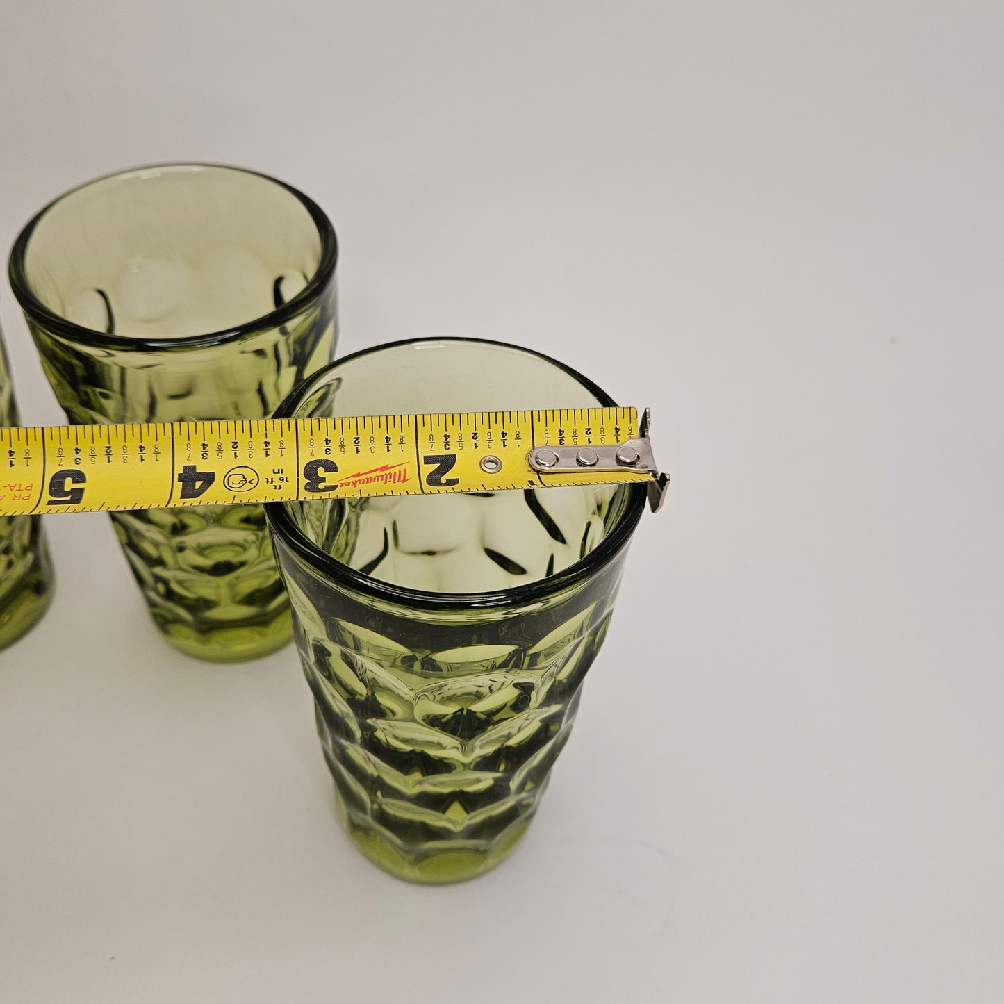 Indiana Glass Kings Crown Thumbprint Green Vintage Drinking Glasses Set of 4