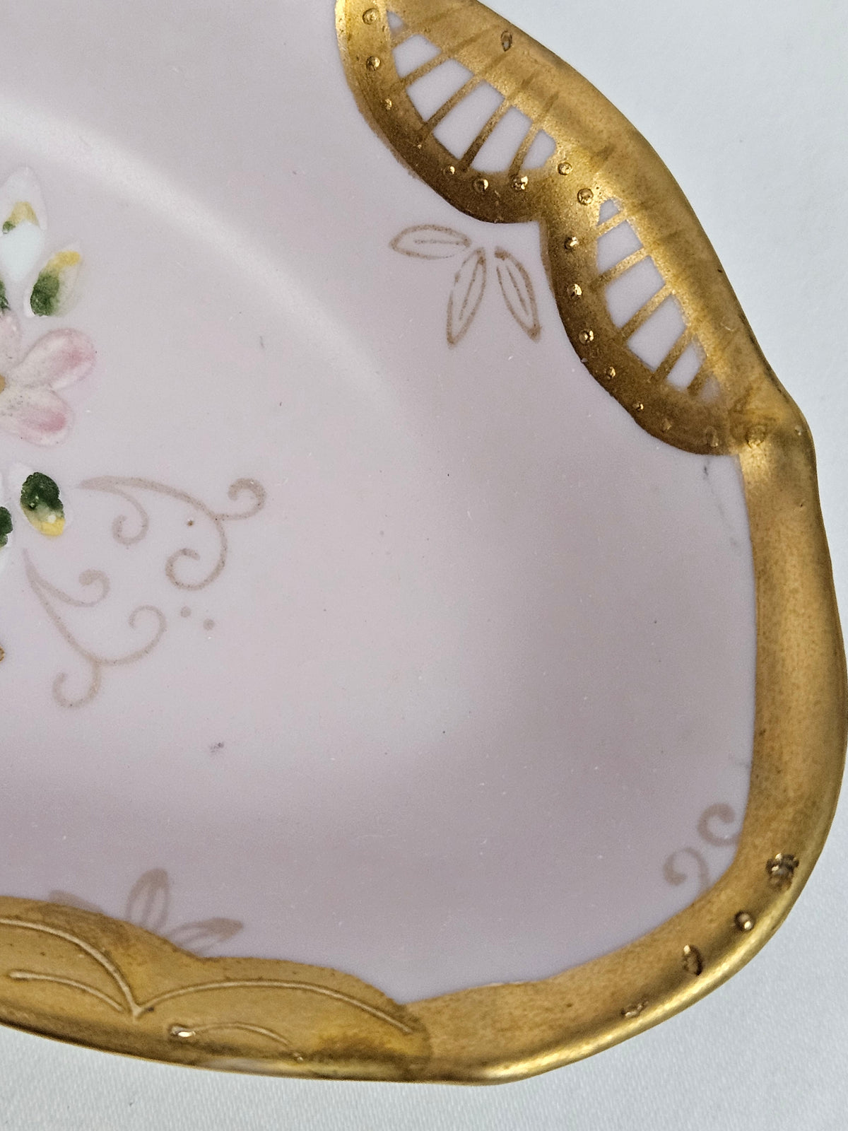 Vintage Ardalt Lenwile Fine China lavender and gold hand painted crescent dish