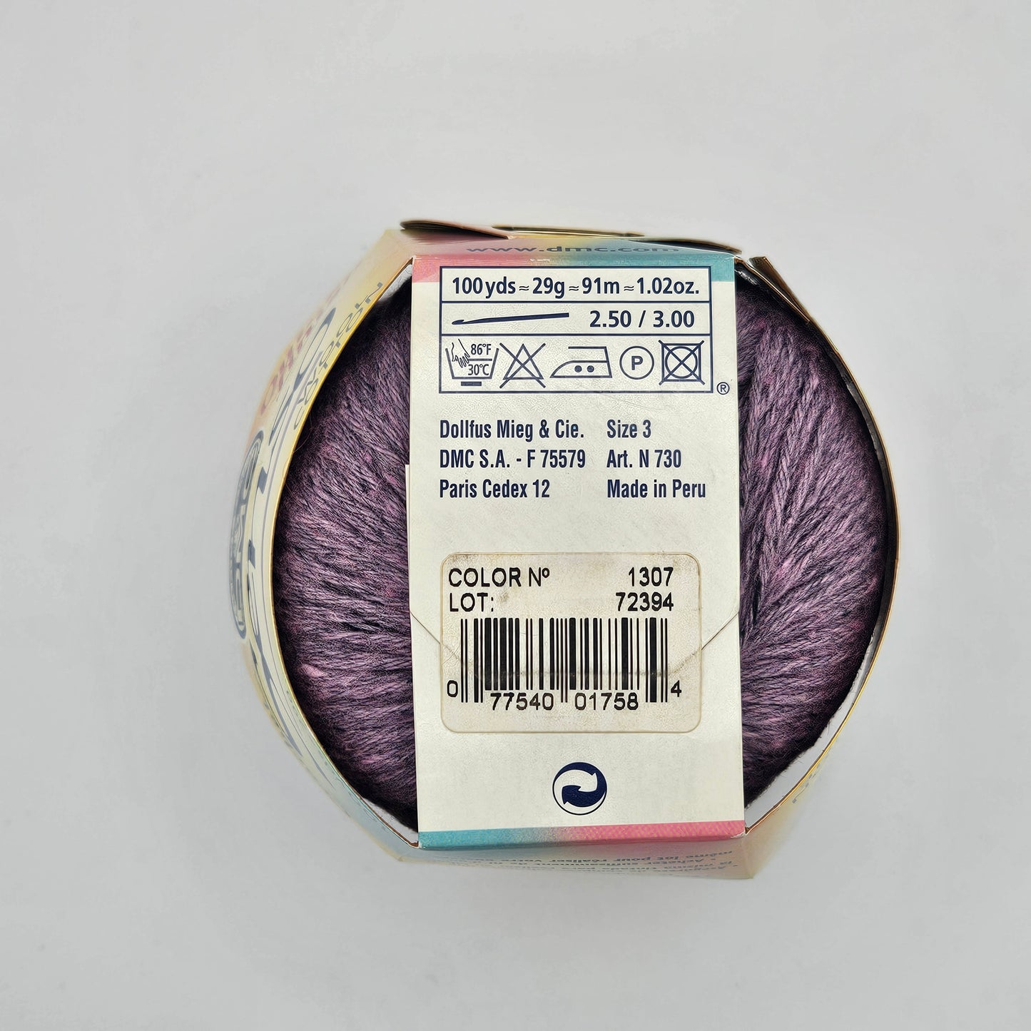 DMC Crochet Senso Wool Cotton Quick Finish 100 yds Color N 1307 Lavender