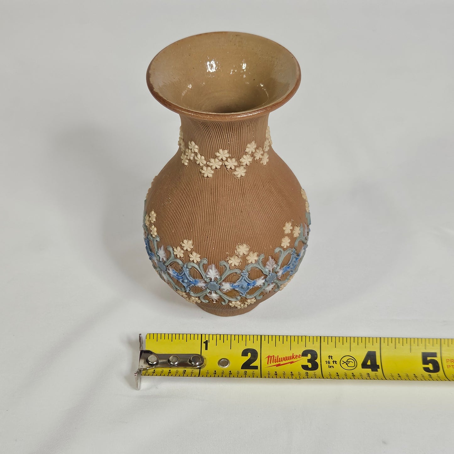 Antique Doulton Lambath Silicone ware miniature stoneware vase, 4.75" tall