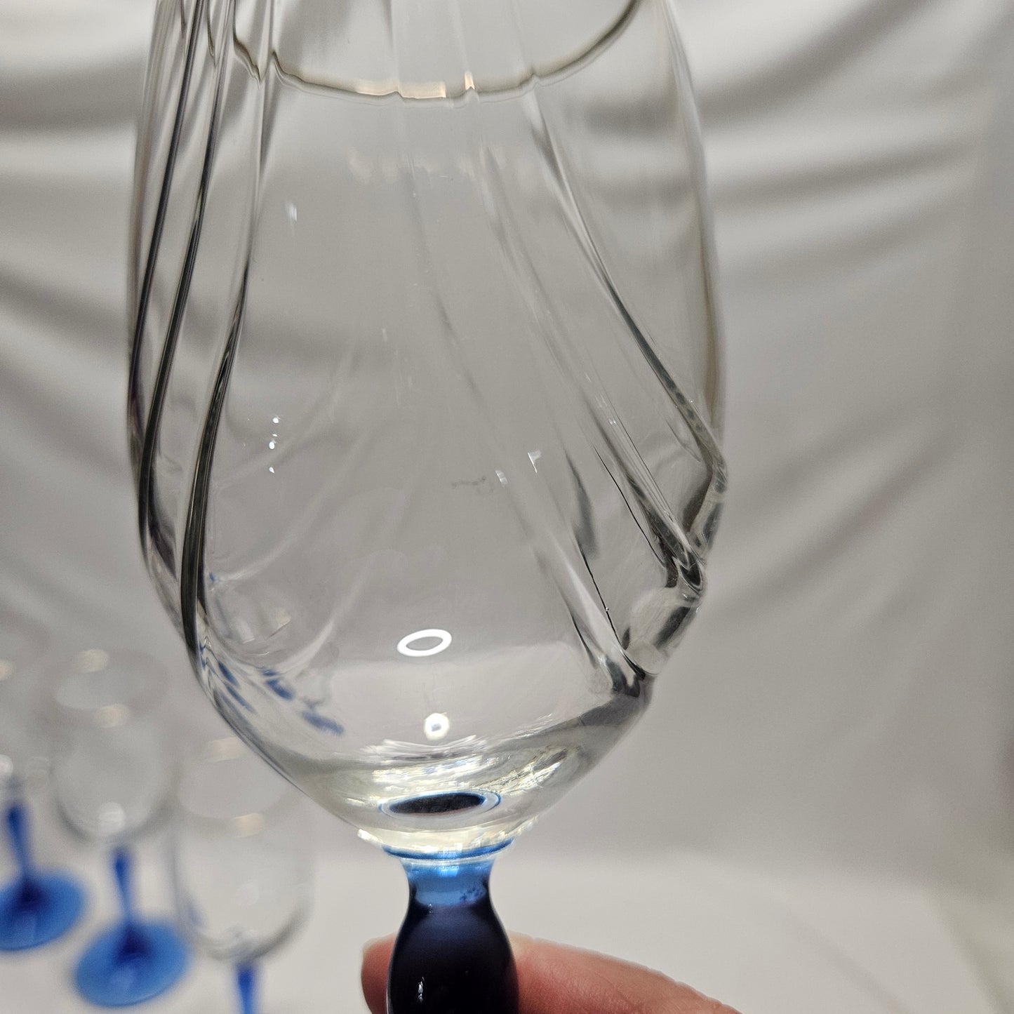 Lenox Gold Rim Cobalt Blue Stem Wine Glasses, 8" tall, Set of 7
