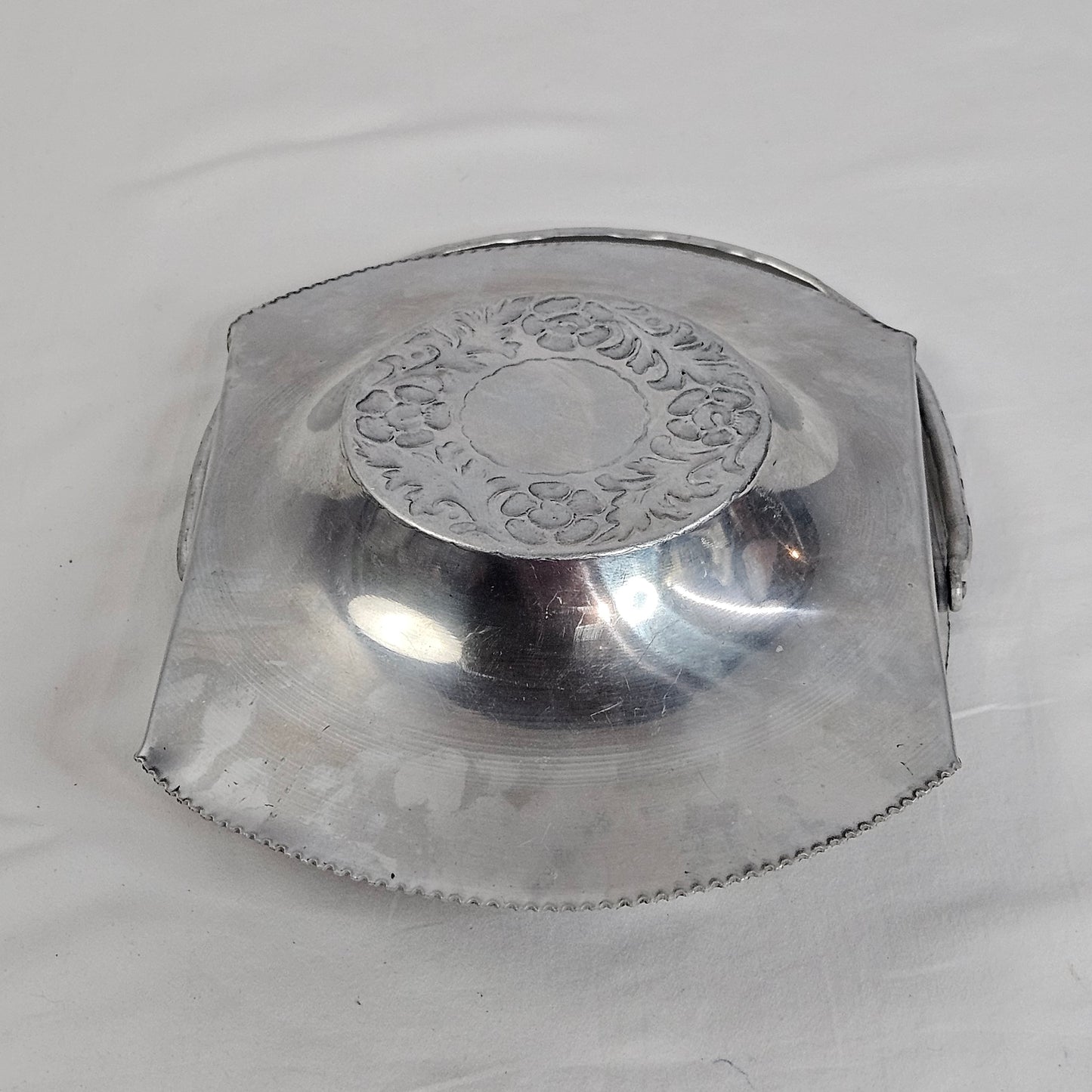 Vintage Aluminum serving tray with handle and floral designs