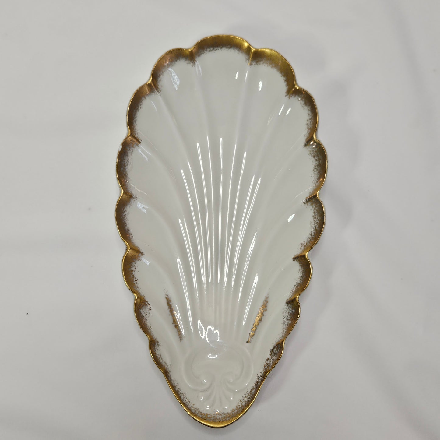 Vintage Limoges France gold rimmed porcelain dish, 8.5" x 5"