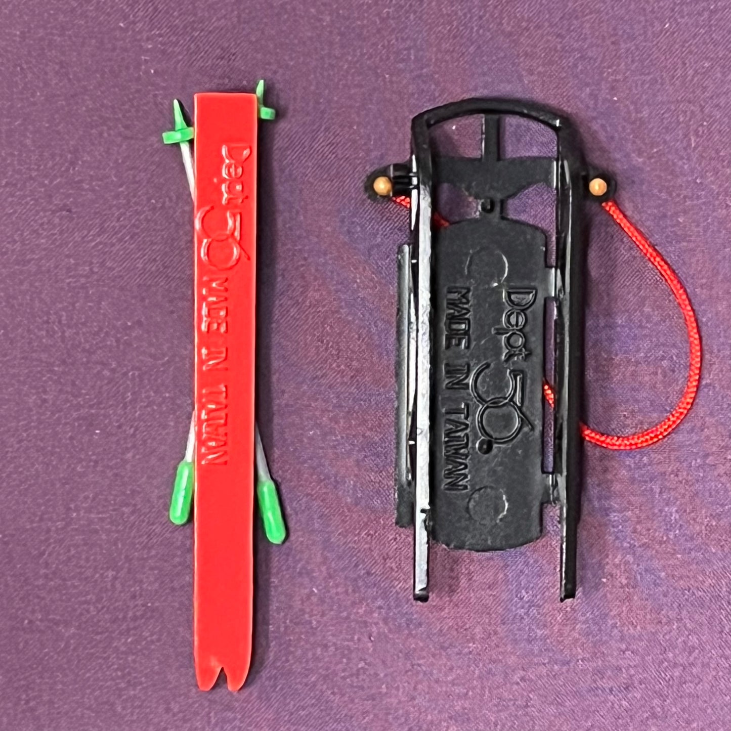 Vintage Department 56 handpainted metal sled and skis, #52337