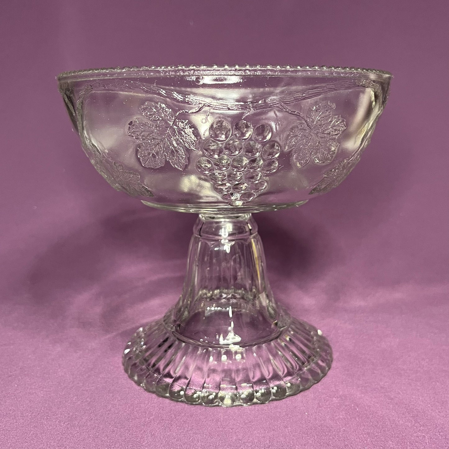 Antique Federal Glass tall comport, Grape with Vine pattern, early 1900s