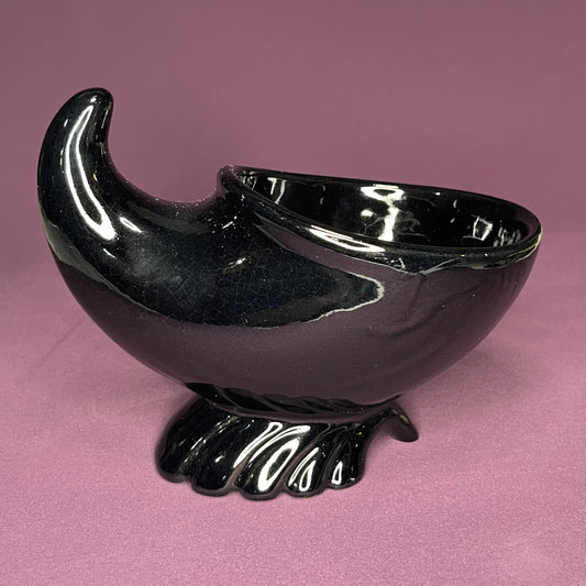 Vintage Frakoma Pottery 575 black cornucopia footed dish