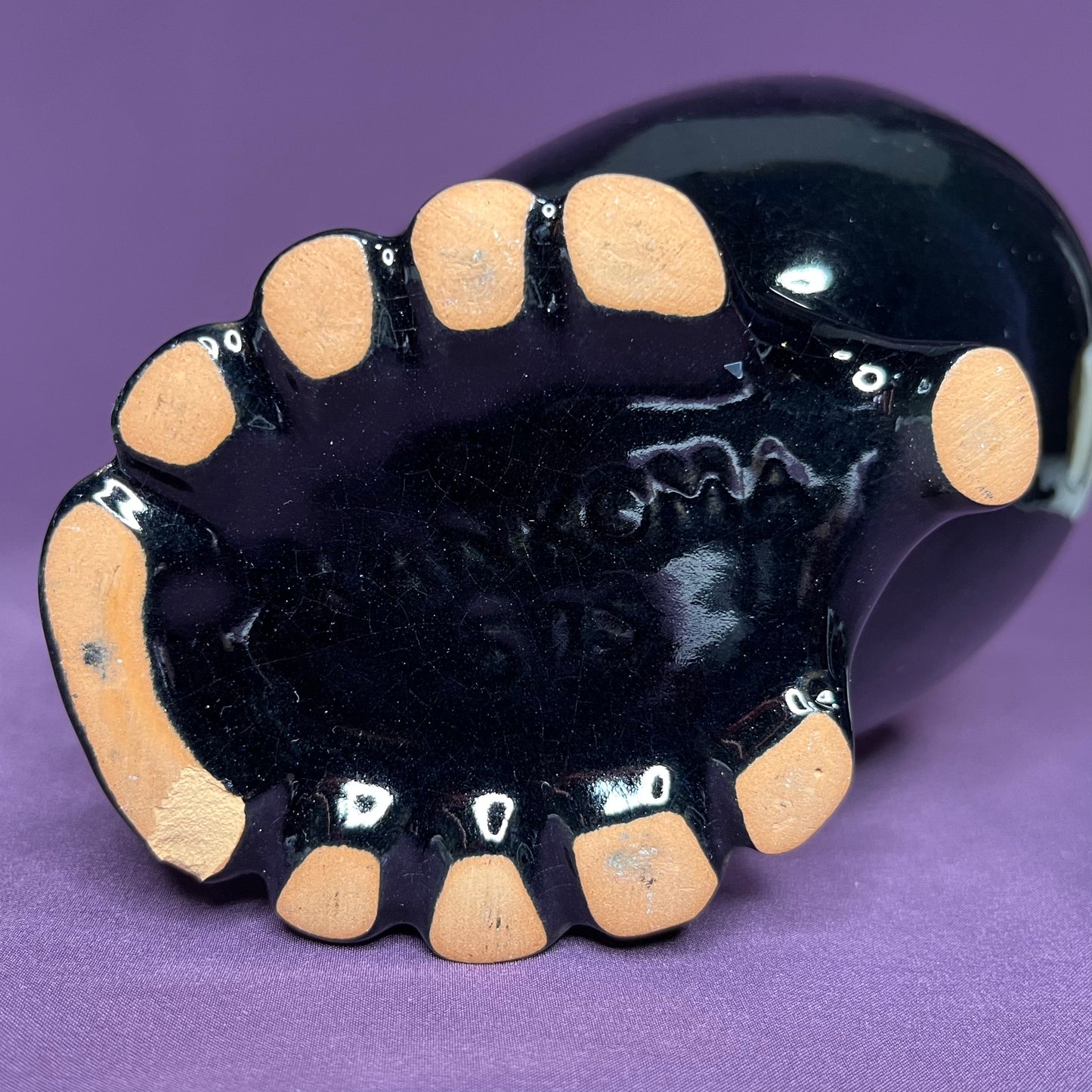 Vintage Frakoma Pottery 575 black cornucopia footed dish