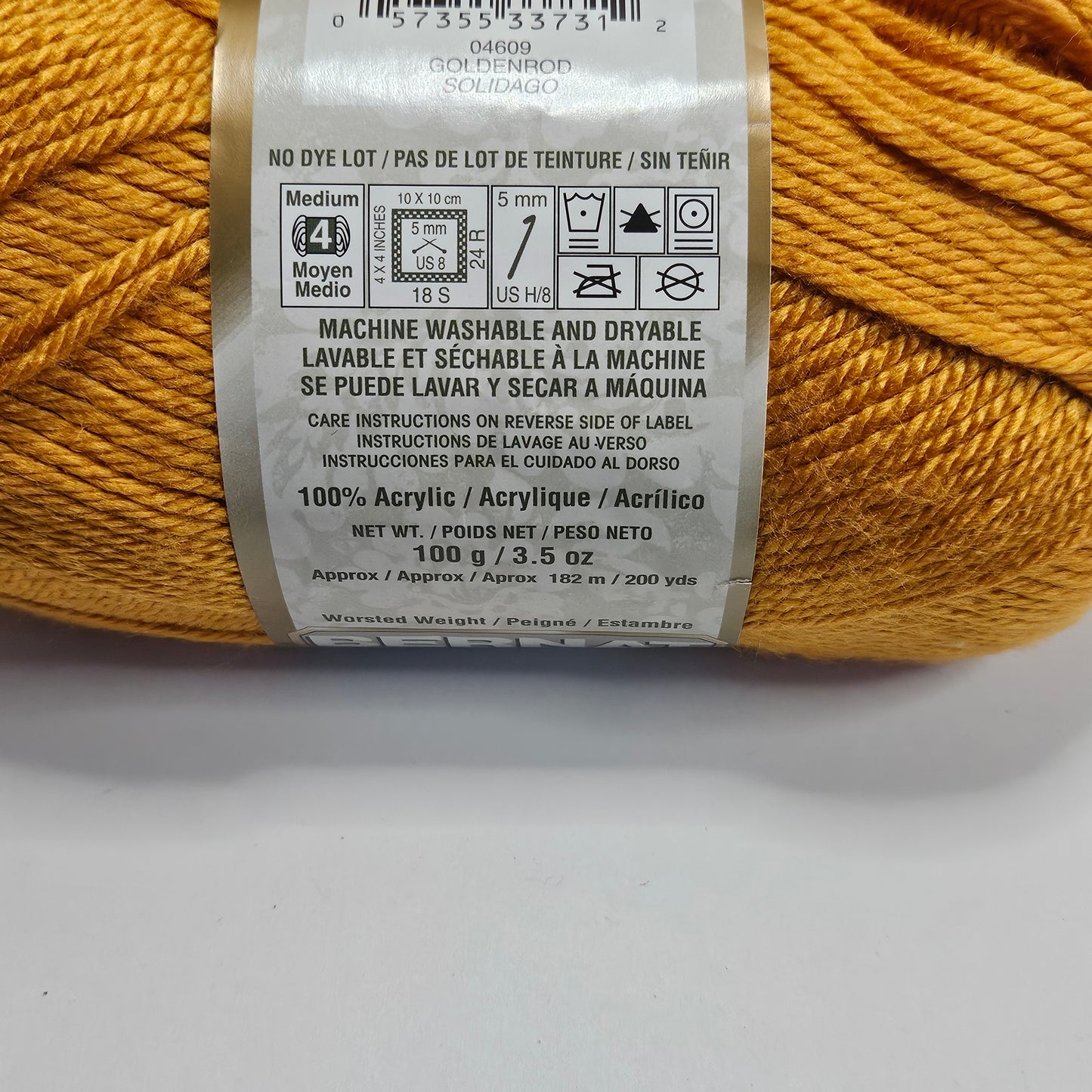 Bernat Satin yarn in Goldenrod color, Acrylic,
