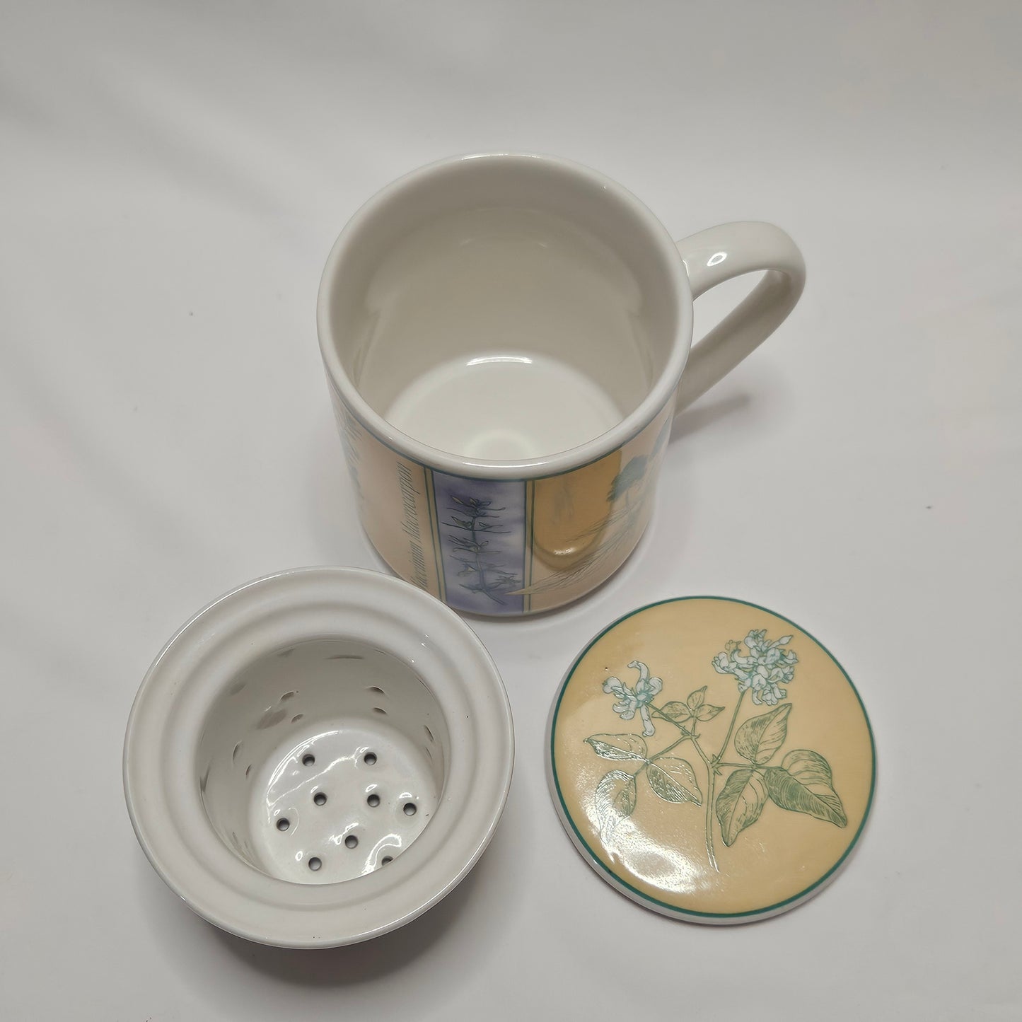 Danesco Ceramic Mug with Tea Infuser, Herbal plant designs