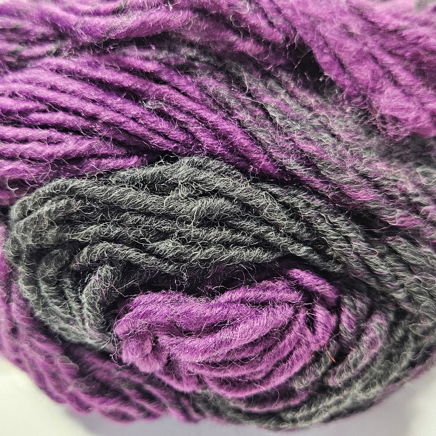 Lion Brand Scarfie yarn, Charcoal/Magenta, 1 1/2 skeins, 5 bulky