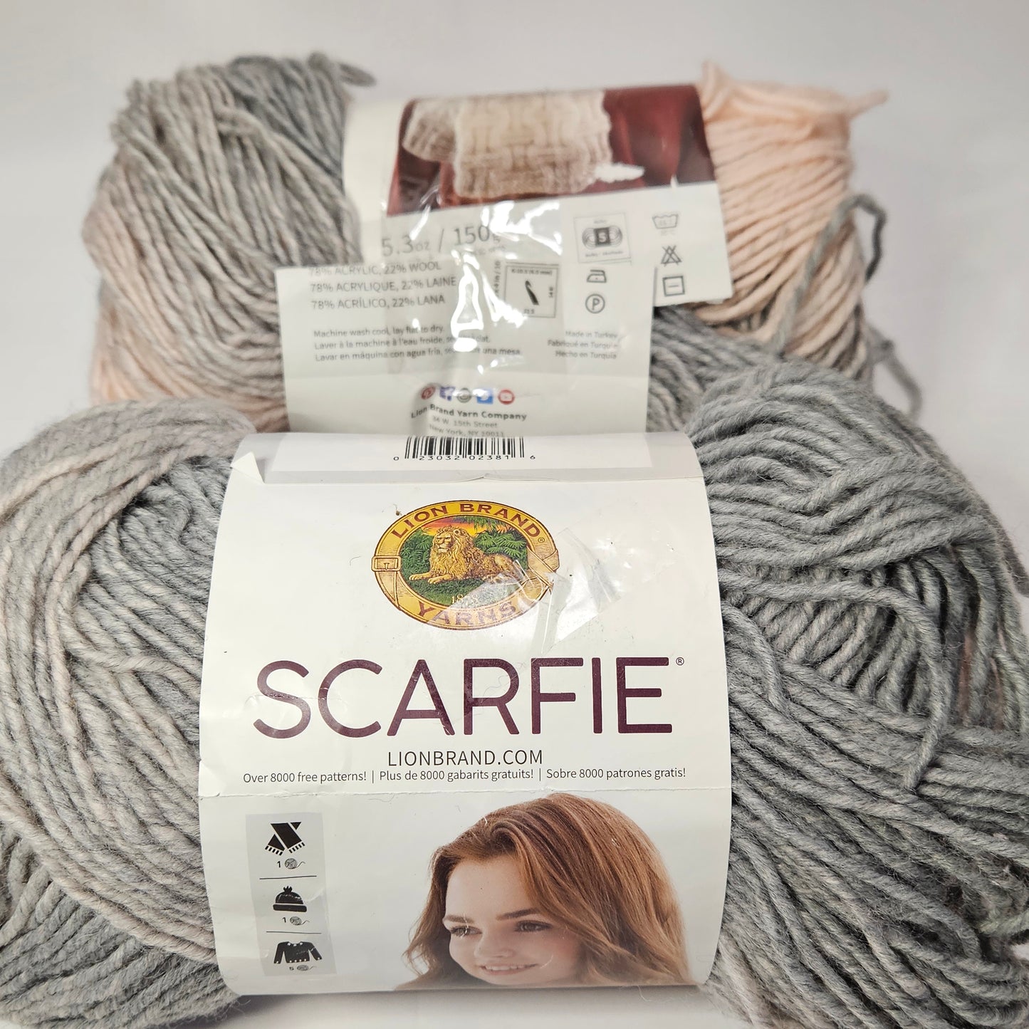 Lion Brand Scarfie yarn, Pink/Silver, 5 bulky