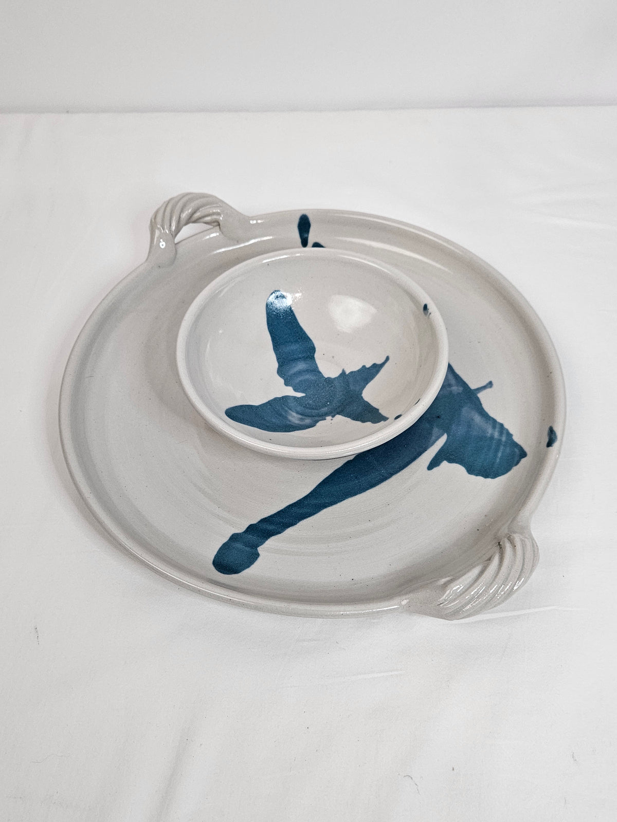 Studio pottery Serving Tray with Bowl, signed