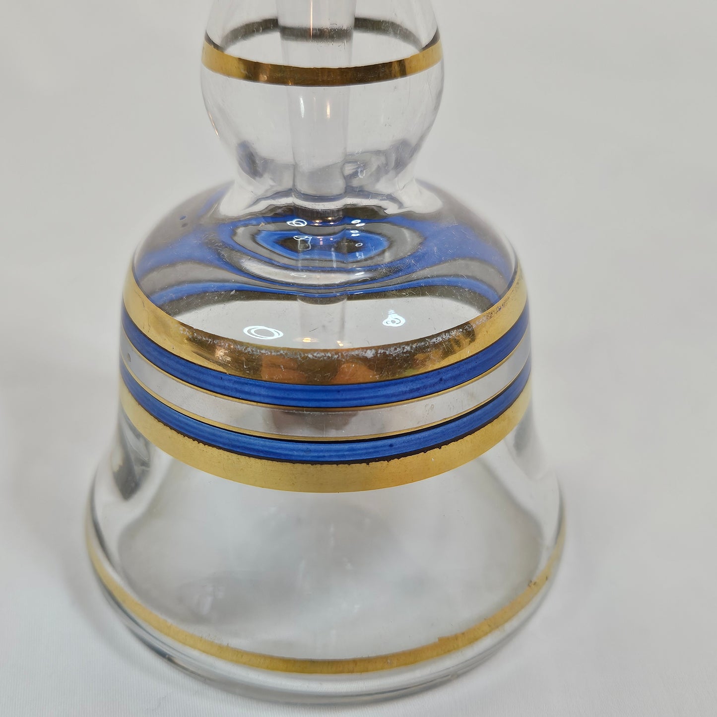 Vintage Perfume decanter with gold and blue stripes, 6 inches tall