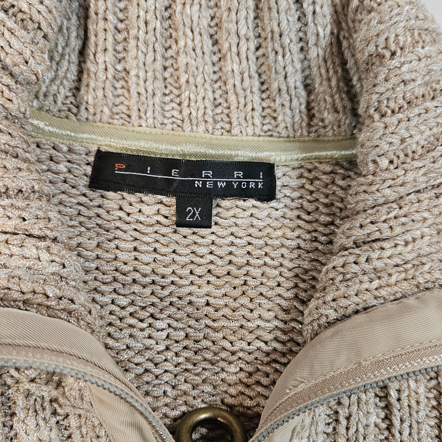 Pierri New York beige-gold zip front cardigan sweater