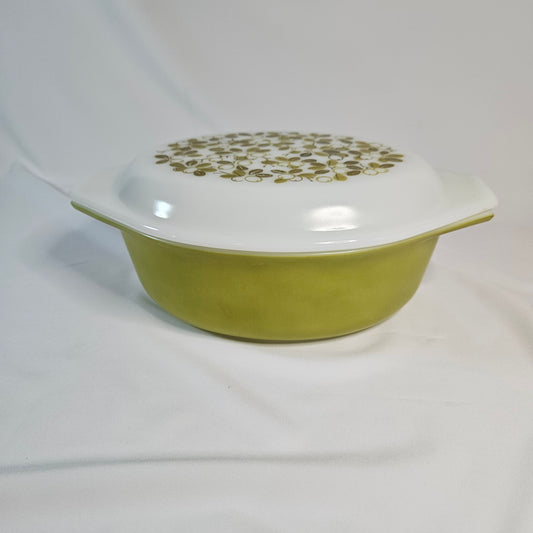 Vintage Pyrex Verde Olive Green Oval Casserole Baking Dish, 1.5 QT w/lid #043