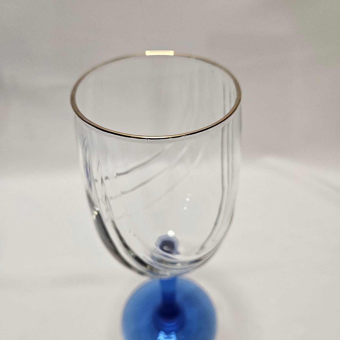 Lenox Gold Rim Cobalt Blue Stem Wine Glasses, 8" tall, Set of 7