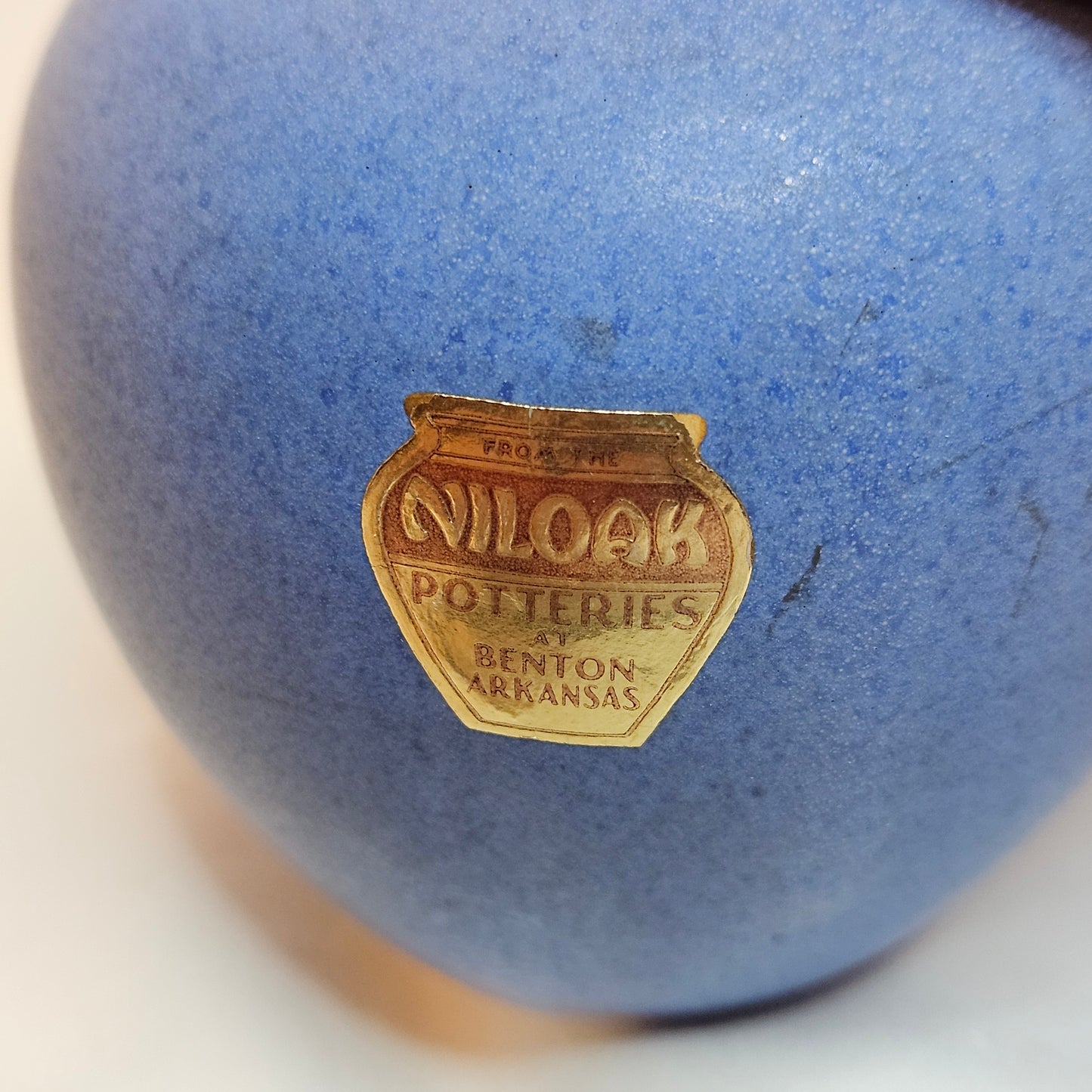Vintage Niloak Pottery small round vase, Ozark Blue, late 1930s