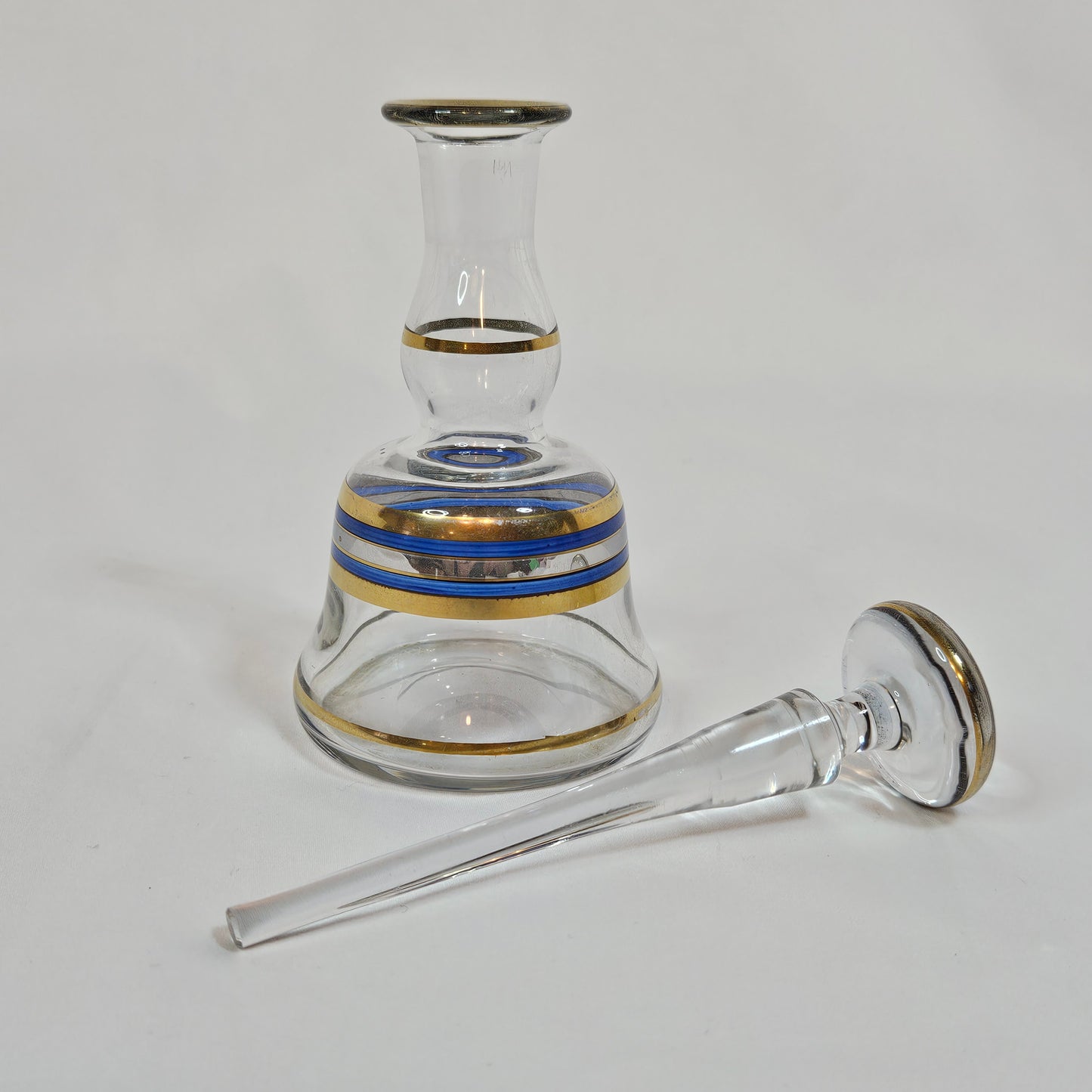 Vintage Perfume decanter with gold and blue stripes, 6 inches tall