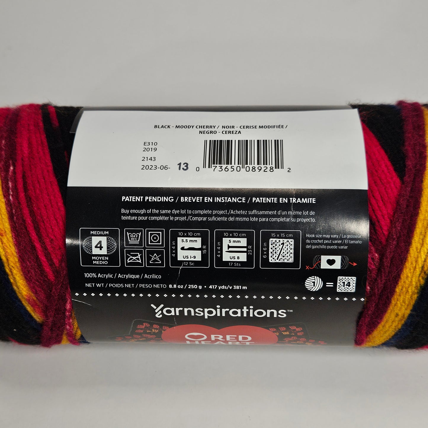 Red Heart Granny Square Yarn in Black-Moody Cherry