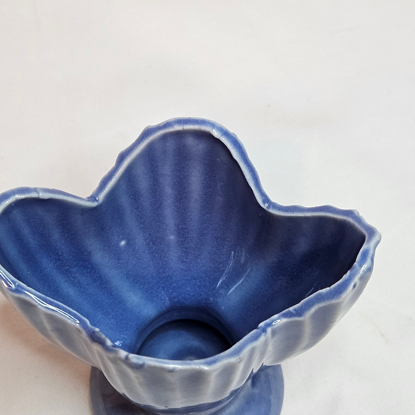 Vintage Niolak scalloped small vase, 3 inches, Ozark Blue, 1940s