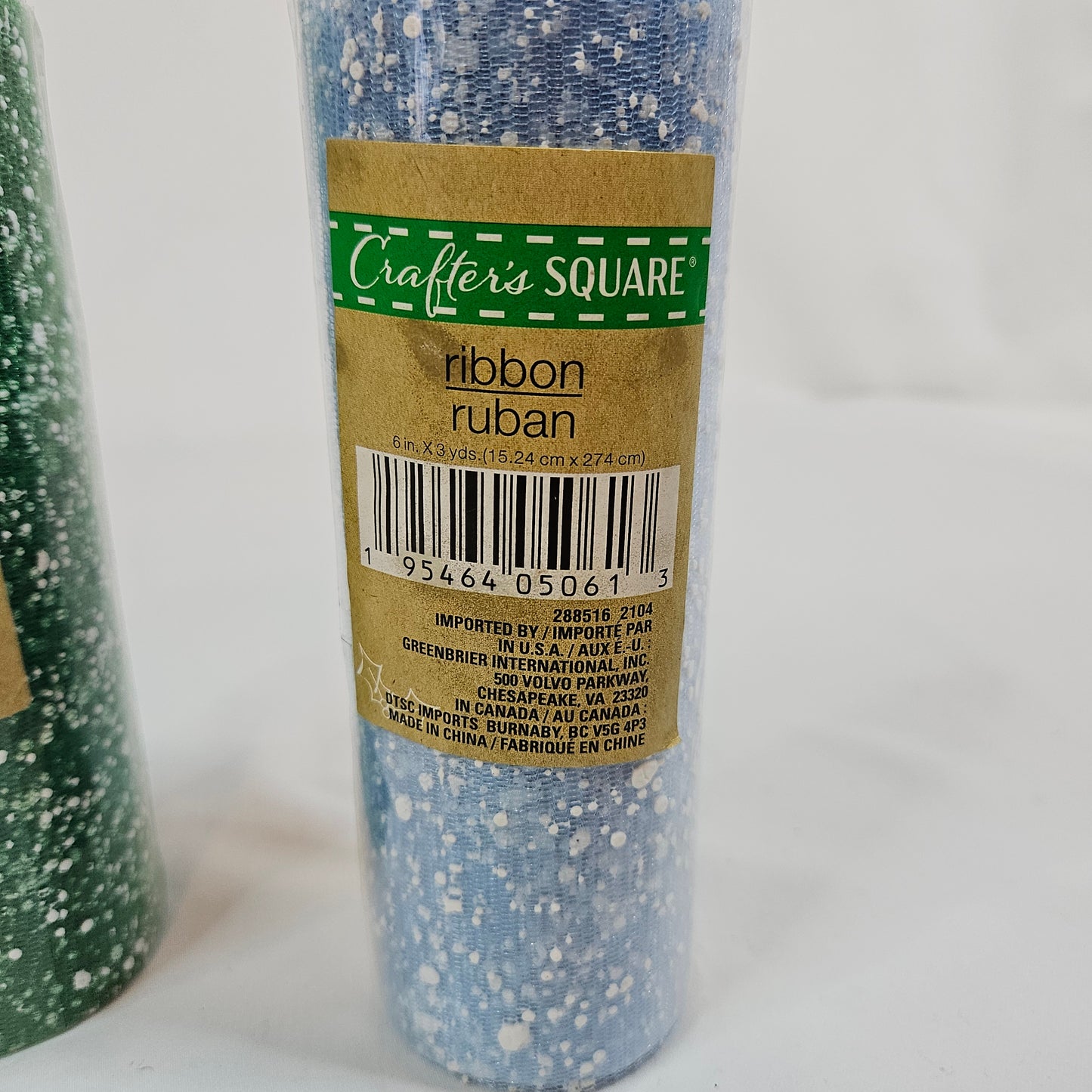 Crafter's Square Mesh ribbon, 2 rolls, 6 in by 3 yard, Light Blue and Green with white splatter