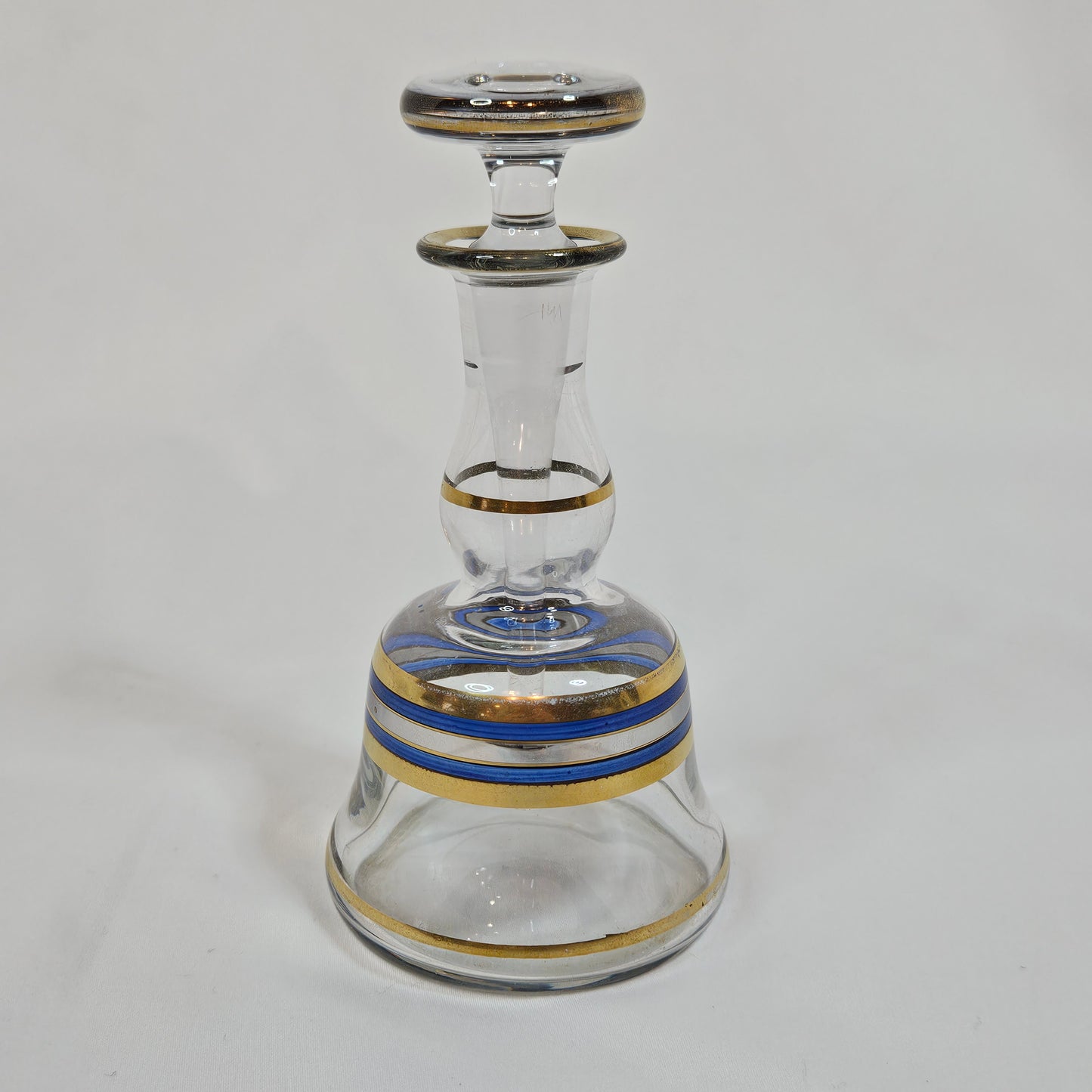 Vintage Perfume decanter with gold and blue stripes, 6 inches tall