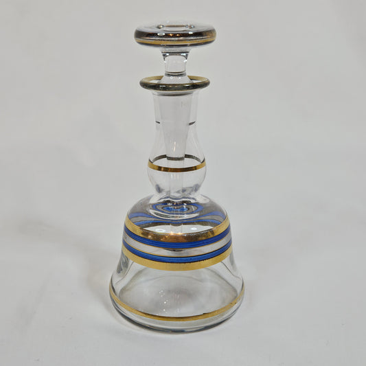 Vintage Perfume decanter with gold and blue stripes, 6 inches tall