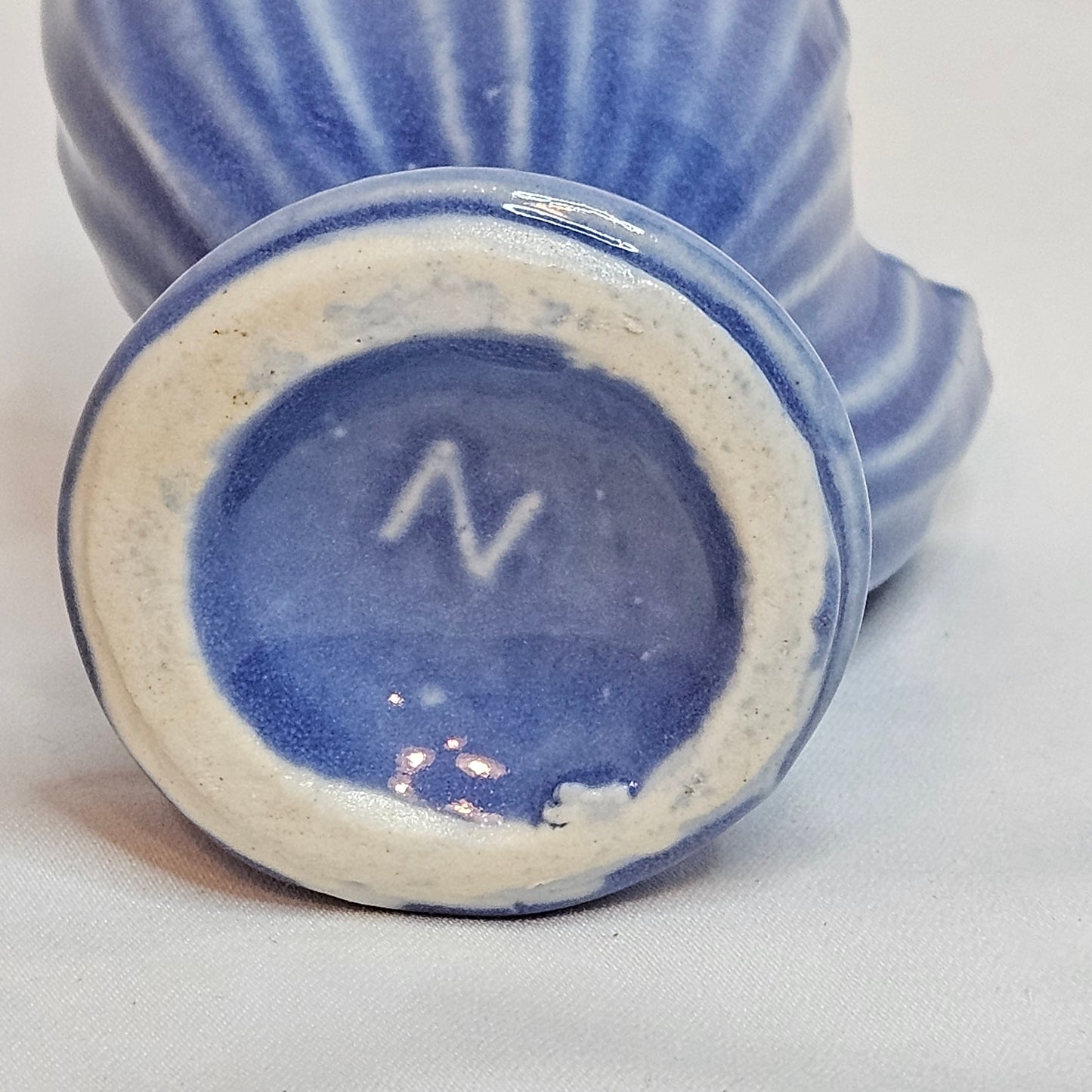 Vintage Niolak scalloped small vase, 3 inches, Ozark Blue, 1940s