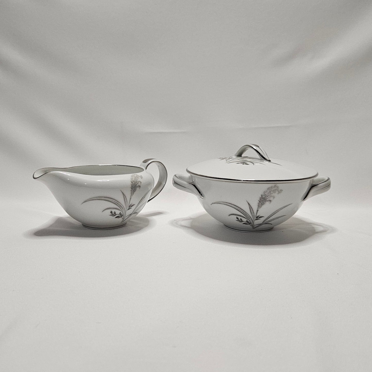 Wentworth China Silver Wheat sugar bowl and cream pitcher set