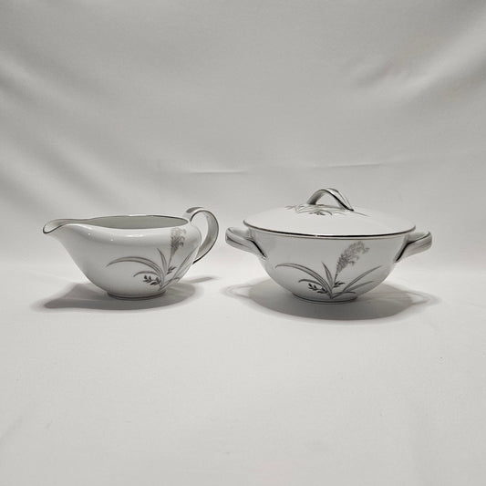 Wentworth China Silver Wheat sugar bowl and cream pitcher set