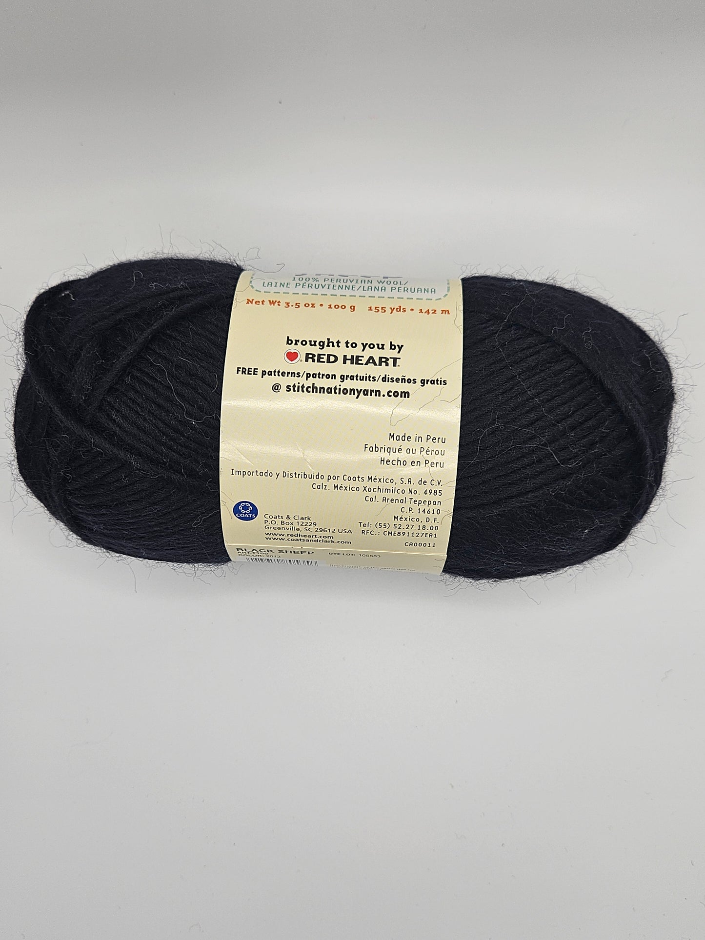 Full O' Sheep 100% Peruvian Wool Yarn, 1 Skein, Black, Color 2012