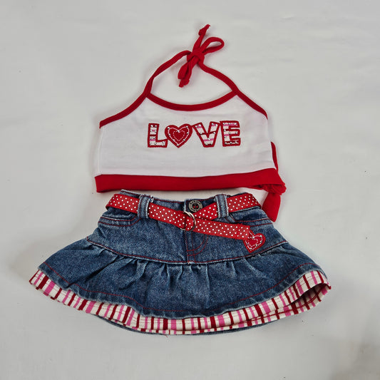 Build-A-Bear Love denim skirt and halter top