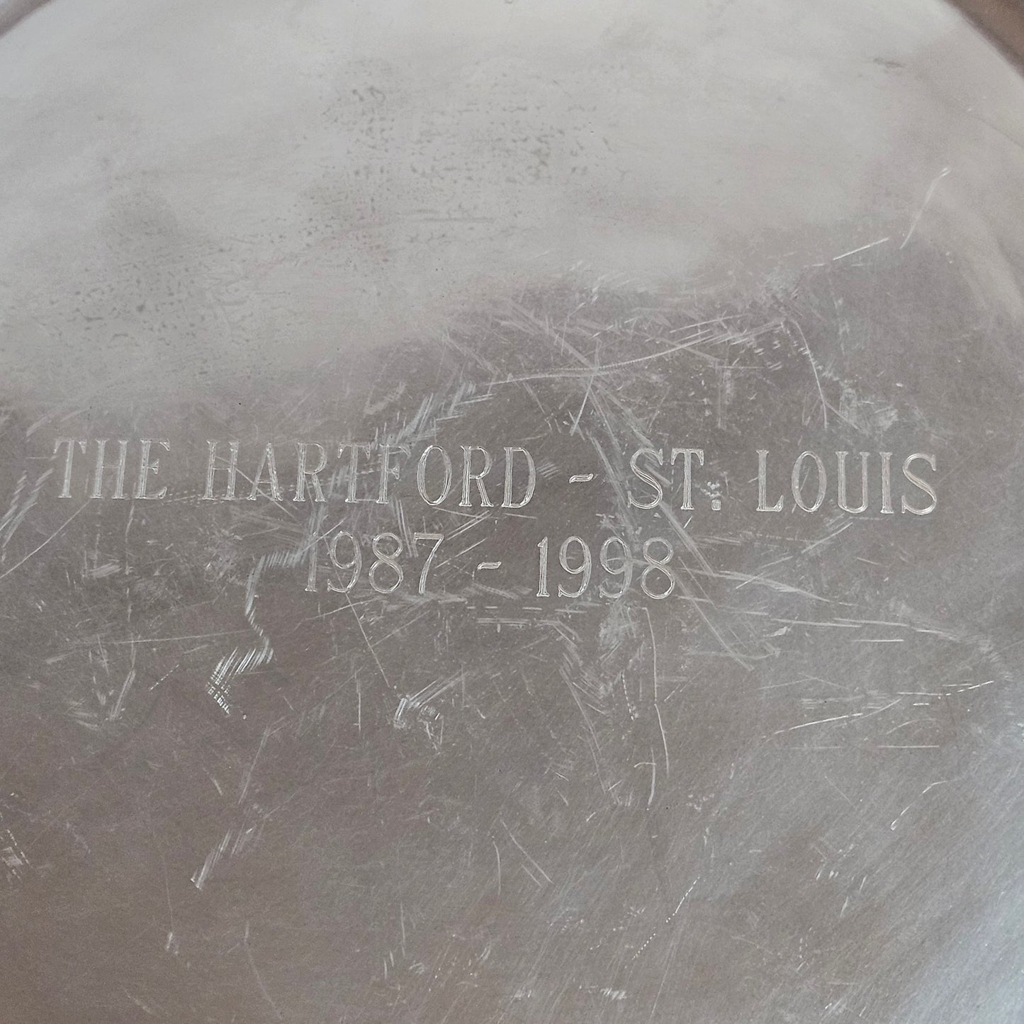 Wilton Co. RWP pewter serving tray, engraved The Harford - St. Louis 1987 - 1998