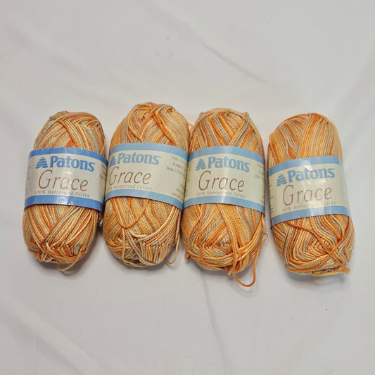 Patons Grace 100% Cotton Yarn,  4 skein lot, color Tangelo