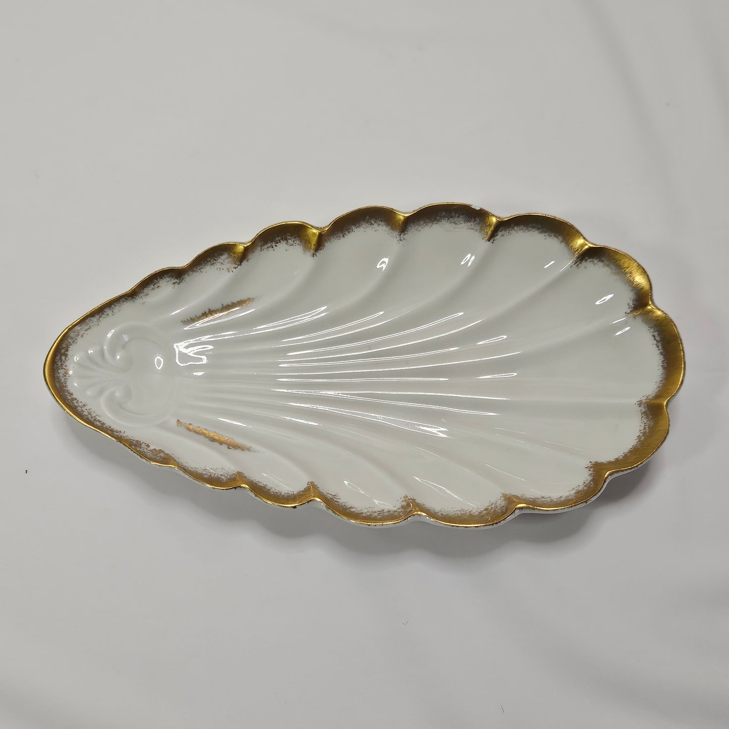 Vintage Limoges France gold rimmed porcelain dish, 8.5" x 5"