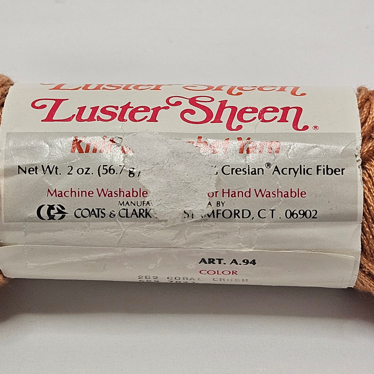 Vintage Luster Sheen yarn, Coral Crush, Creslan Acrylic, Lot of 6 skeins