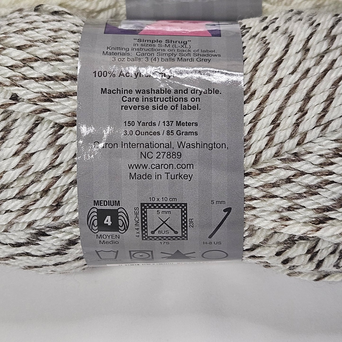 Caron Simply Soft Shadows acrylic yarn, Pearl Frost, 3 skeins