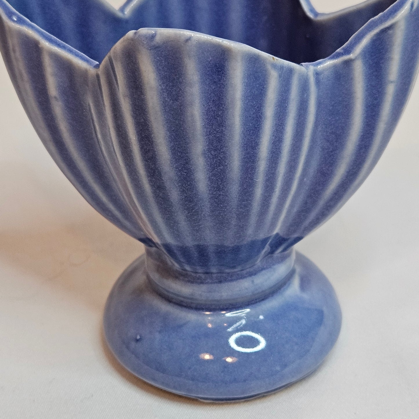 Vintage Niolak scalloped small vase, 3 inches, Ozark Blue, 1940s