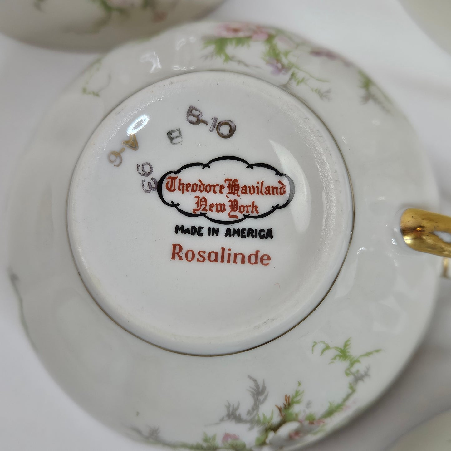 Haviland New York Rosalinde cups, cream floral with gold trim, made in America, set of 6