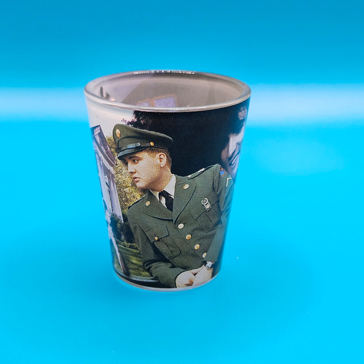 Elvis shot glass, short, photo collage