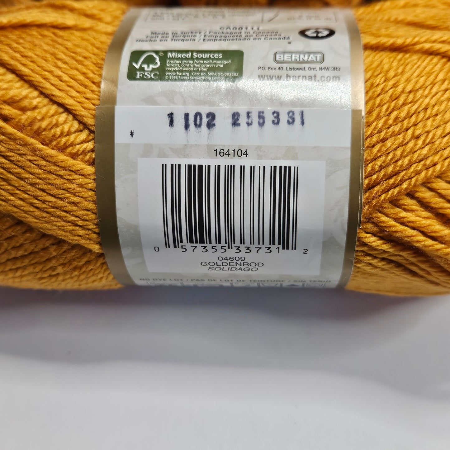 Bernat Satin yarn in Goldenrod color, Acrylic,