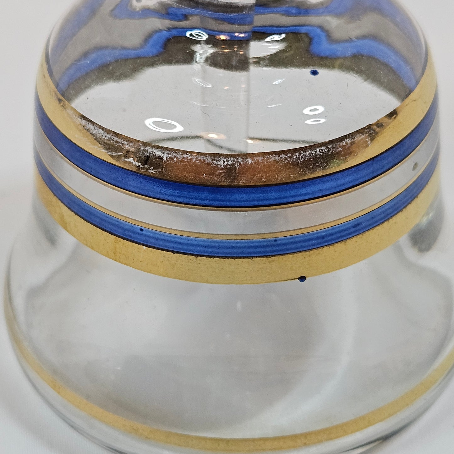 Vintage Perfume decanter with gold and blue stripes, 6 inches tall