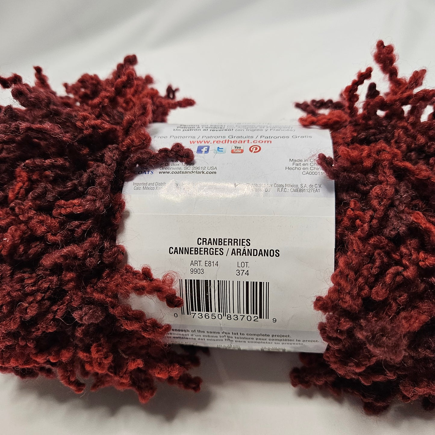 Red Heart Boutique Fizzle Yarn, Cranberries, super bulky yarn